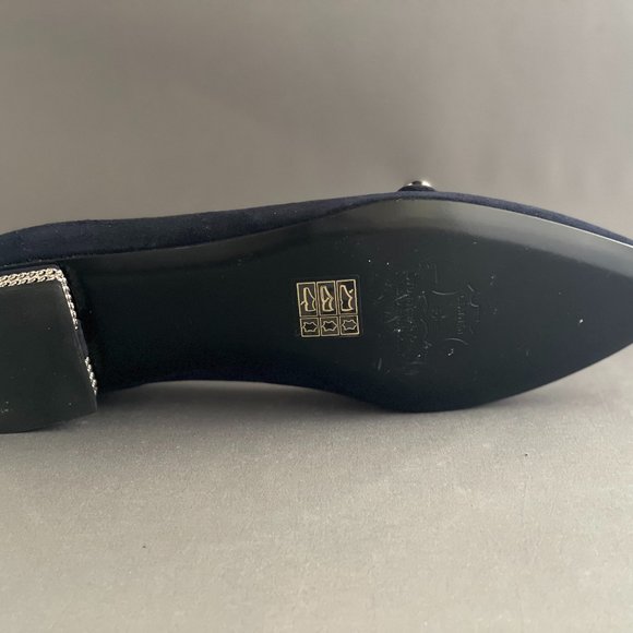 Stuart Weitzman Navy Pointy Toe Flats with Chain Inlay Heel - Picture 4 of 8